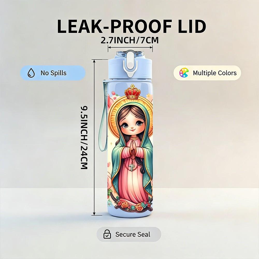 1PC Girl With Rose Wreath Portrait 750ml Color Plastic Sports Water Bottle Leakproof Flip Straw Lid Suitable for Sports Office Home Use