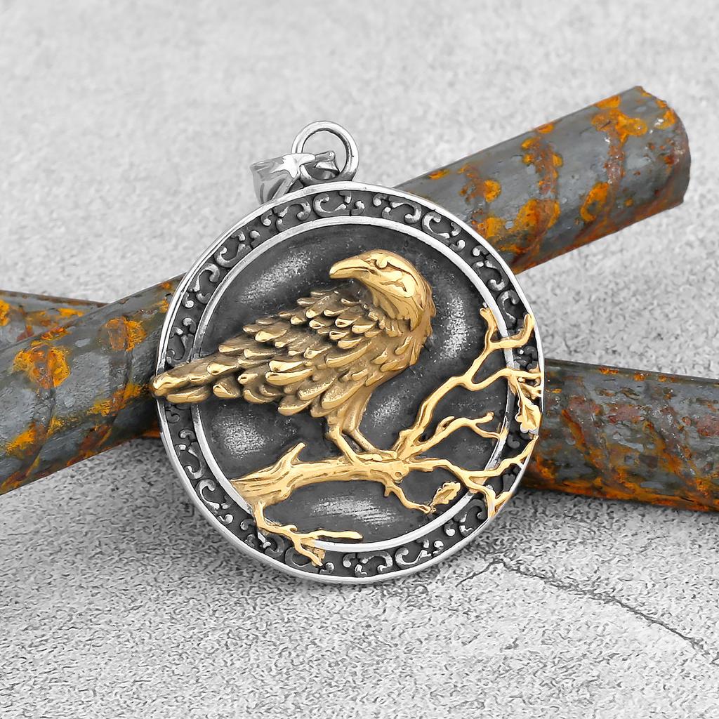 Severský Odin Vraní Lebka Přívěsek Náhrdelník Gotická Nerezová Ocel Vraní Lebka Kompas Runový Náhrdelník pro Muže Punkové Šperky