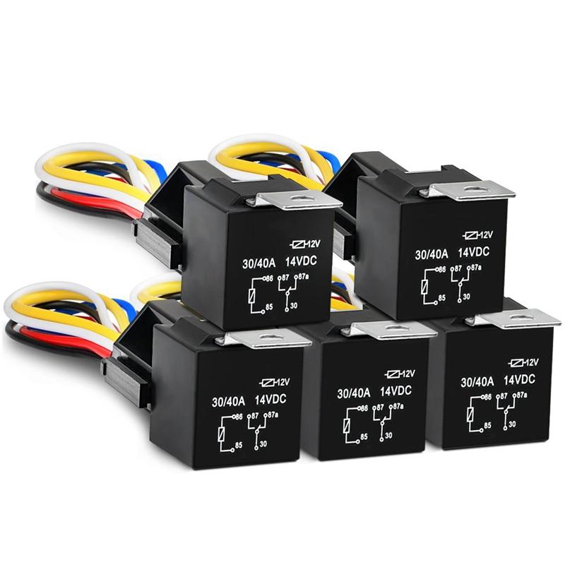 A05Q-Automotive Kit 5 Pin 30/40A 12V SPDT Relay Socket And Wiring Harness With Interlock - 5 Pack чёрный