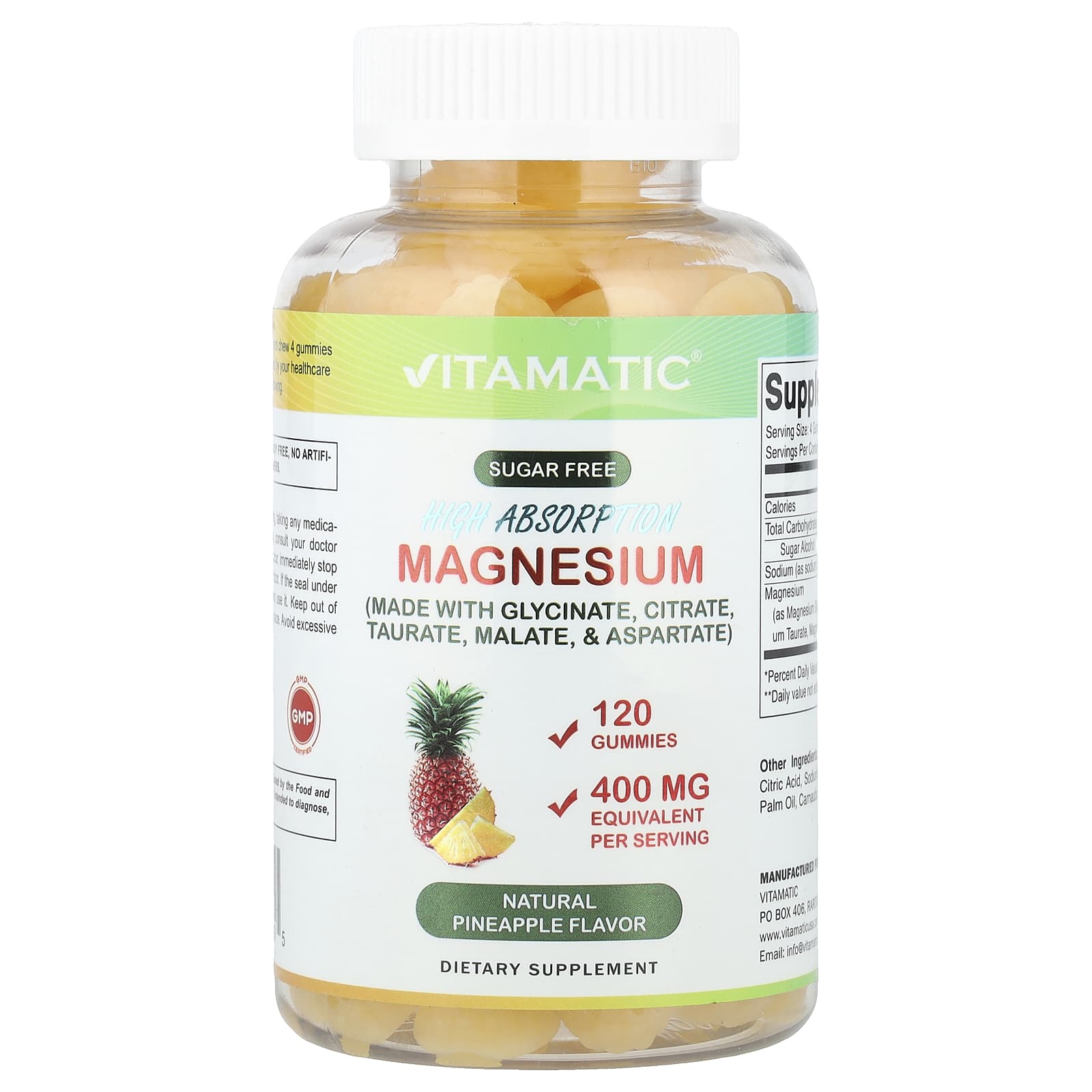 

High Absorption Magnesium Gummies, Natural Pineapple, 400Mg, 120 Gummies (100Mg per Gummie)