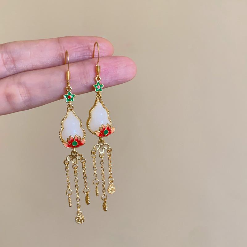 Boucles d'oreilles Guofeng Aiguille d'argent Zircon Franges Rétro Luxe Léger Haut de gamme Boucles d'oreilles Puces Niche Polyvalentes