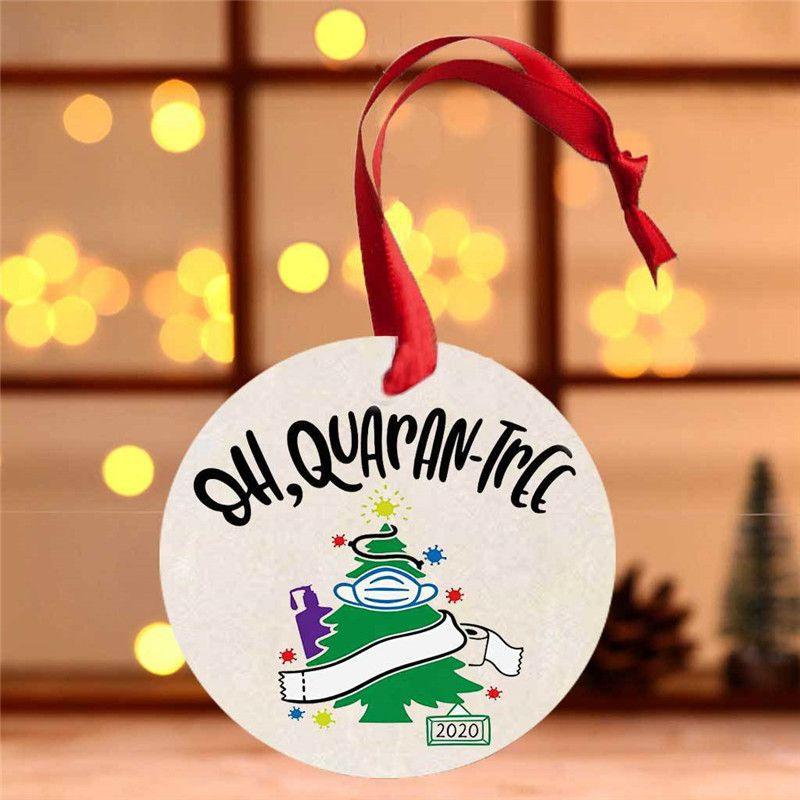 Charming 2020 Christmas Tree Hanging Ornament Circular Wood Decor For Quarantine Memories