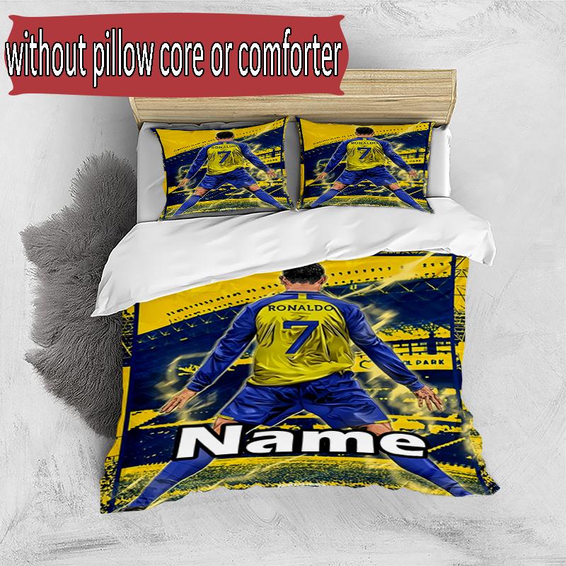Parure de lit 3 pièces avec housse de couette (1*Housse de couette + 2*Taie d'oreiller, sans noyau), Ensemble de literie personnalisé avec le nom Cristiano Ronaldo et motif, Cadeau de décoration pour chambre à coucher à la maison