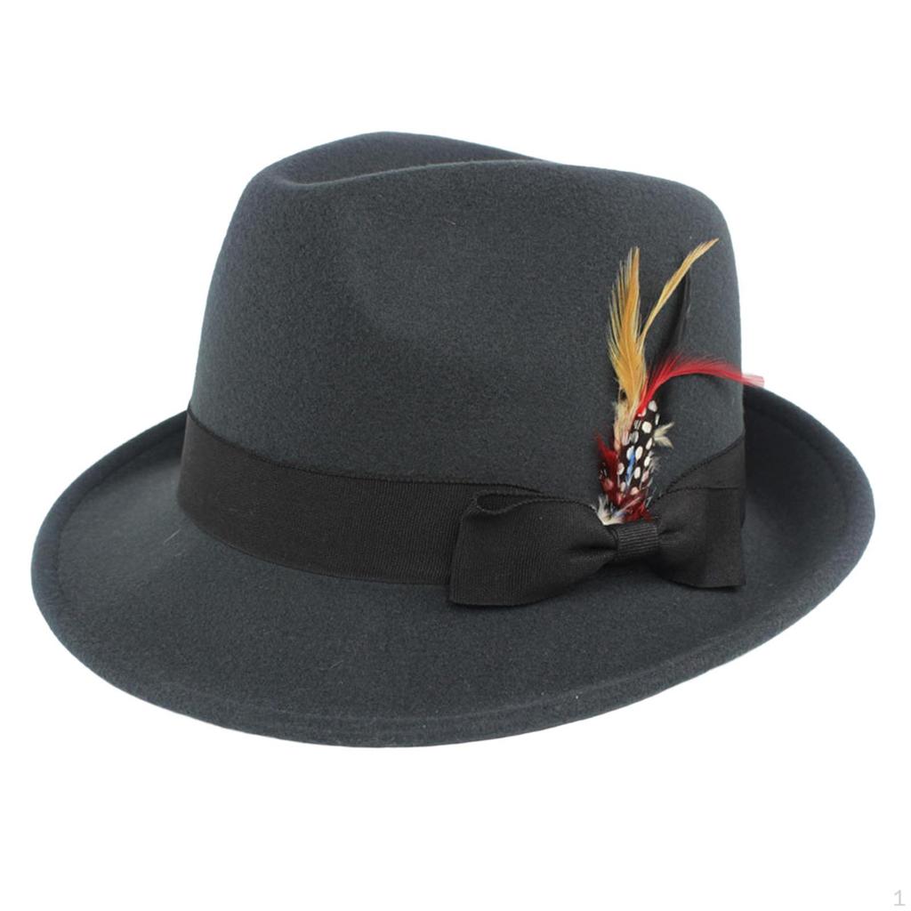 Classic Panama Jazz Hat Short Feather Decorated Felt Fedora Hats for Men and Women Dance