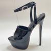 Liyke Summer Platform Sandals Women Black Patent Leather Peep Toe Buckle Strap Super Sexy High Heels Pole Dance Shoes Stiletto