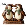 Gingerbread Man Wooden Animal Penguin Statues Owl Fox Ornament with Stable Base, Double Layer