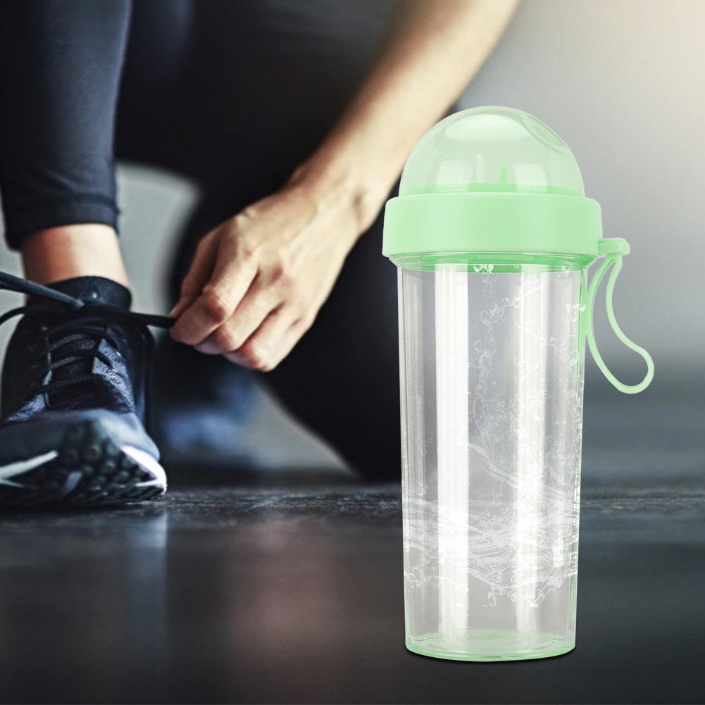 600ml Portable Two Straws Water Bottle Dual Use Drink Cup for Outdoor Travel Sport Geeen