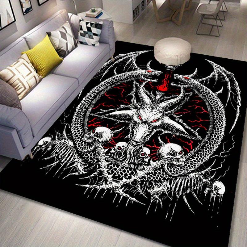 Epic Dragon Skull Rug for Gothic Decor | Unique Fantasy Art Carpet | Dark Theme Living Room Accessories Skid Resistant Carpet