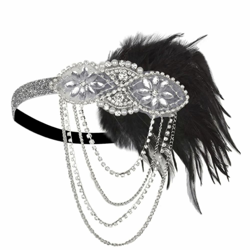 Tassels Headband Beaded Rhinestone Hair Band Feather Hairband Gatsby Cosplay Dress Headwear