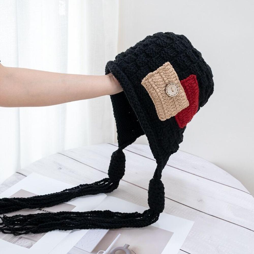 Keep Warm Knitted Hat with Long Tassels Harajuku Designed Ear Protection Hat  Daily