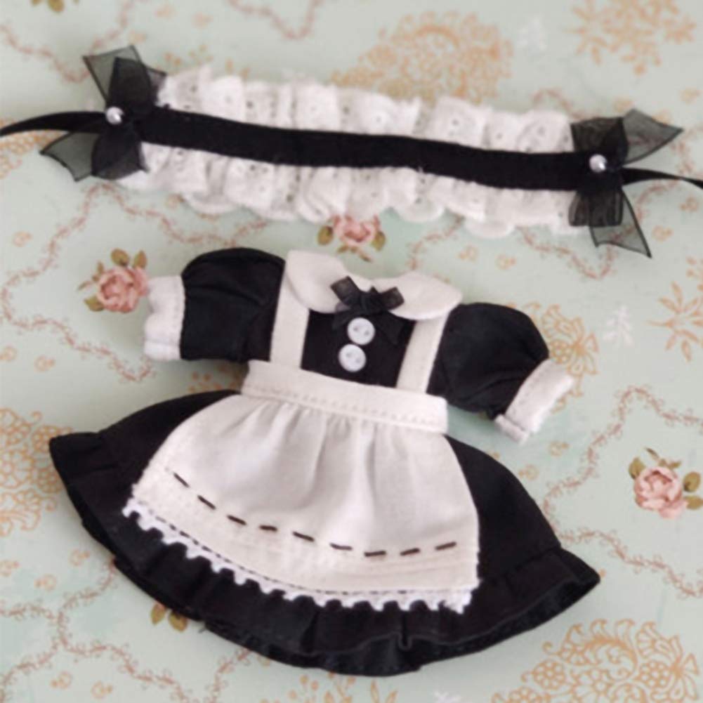 rakulifey Obitsu 11 Maid Outfit with Hair Accessory for 11cm Obitsu 4 Colors Dress, Dolls, (Black)