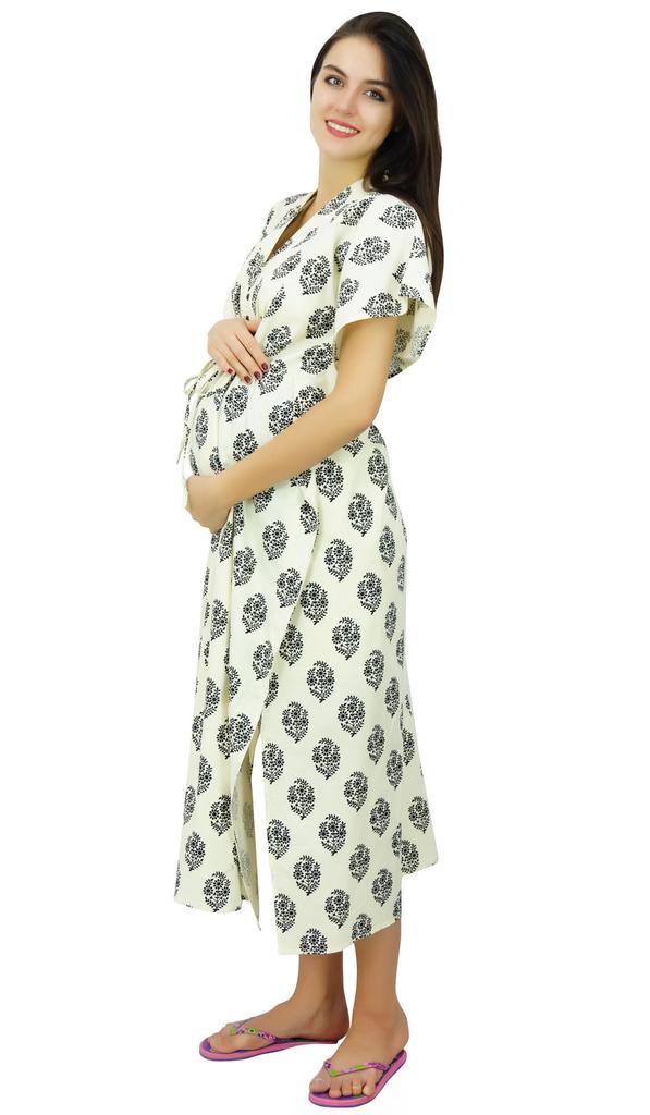 Bimba Nursing Cotton Kaftan Front Buttons Maternity Night Wear Caftan