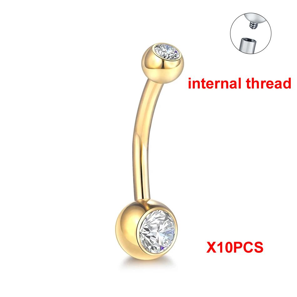10Pcs/lot G23 Titanium Belly Button Rings Crystal Navel Barbell Rings Belly Piercing Jewelry for Sexy Women Navel Piercing 14G