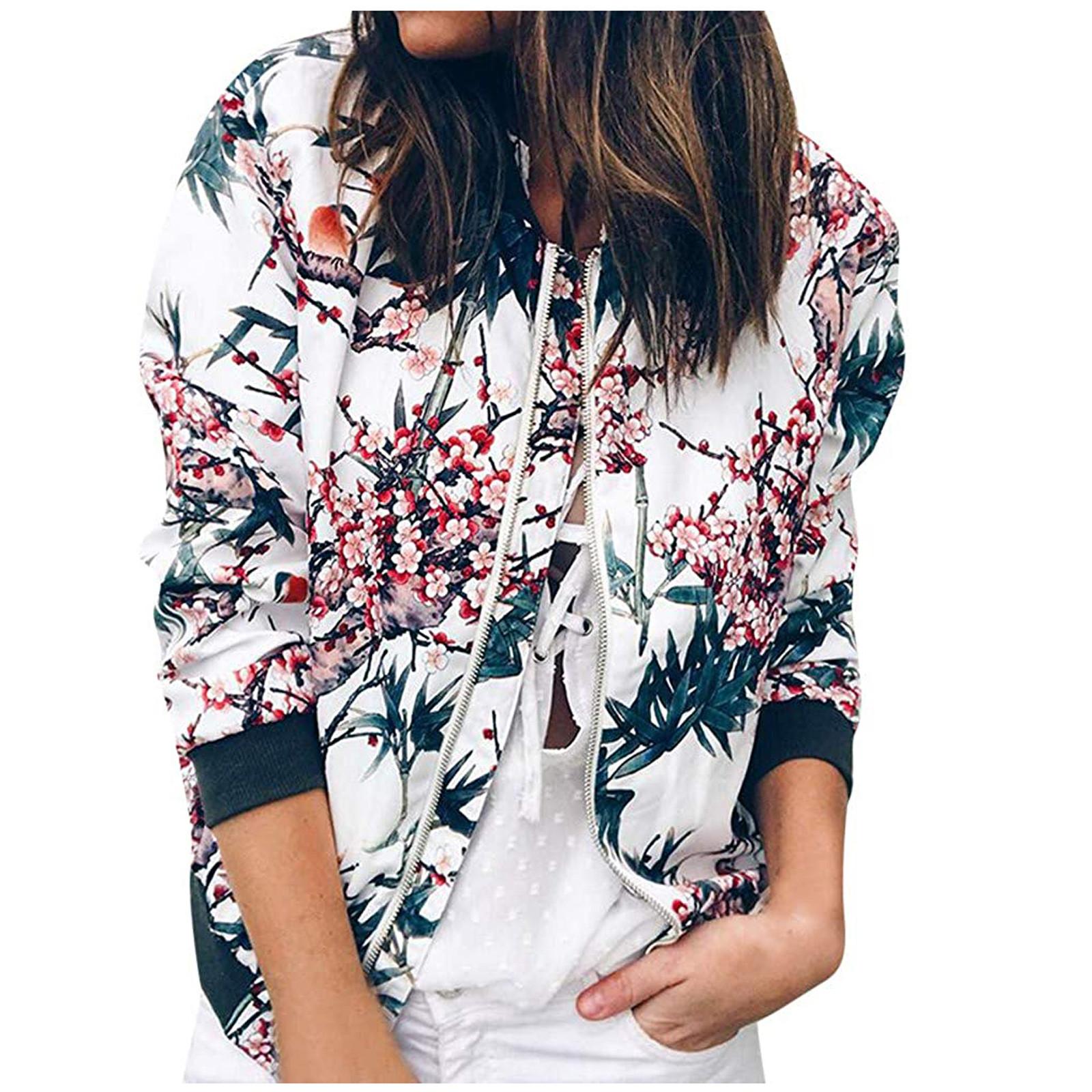 Женская модная повседневная куртка на молнии с длинными рукавами и принтом — фото 3