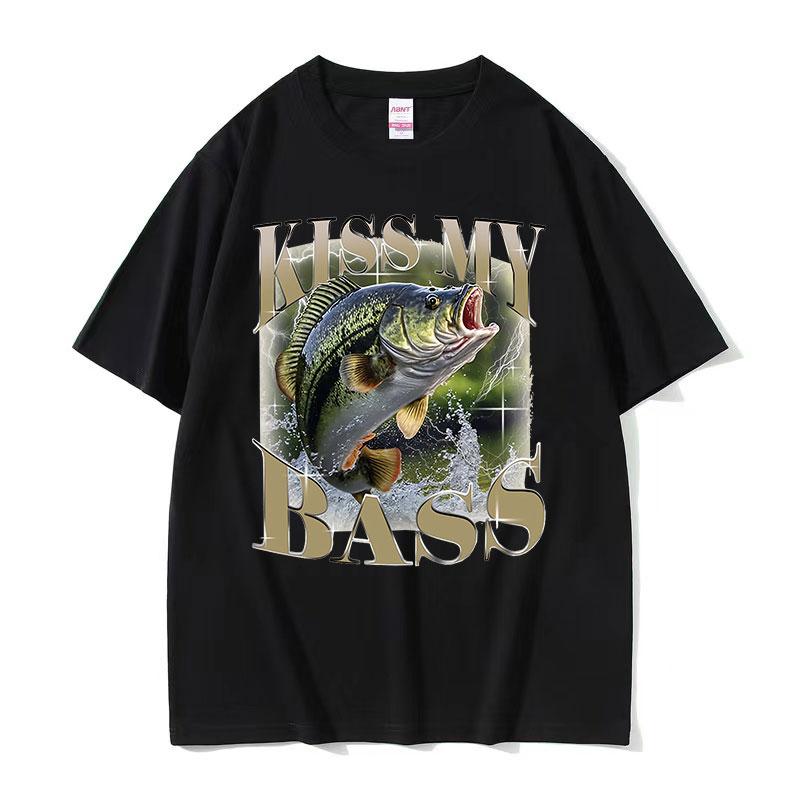 Kiss My Bass Fish Funny Meme T Shirt Retro Fishing Men Gift Retro Cotton Tshirt Unisex Tops fashion Casual High Quality Tshirt