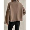 Women Fall Winter Pullovers Fashion Knit Sweater Long Sleeve Knitwear Female High Neck Contrast Stitching Tops Knitwear Clothes