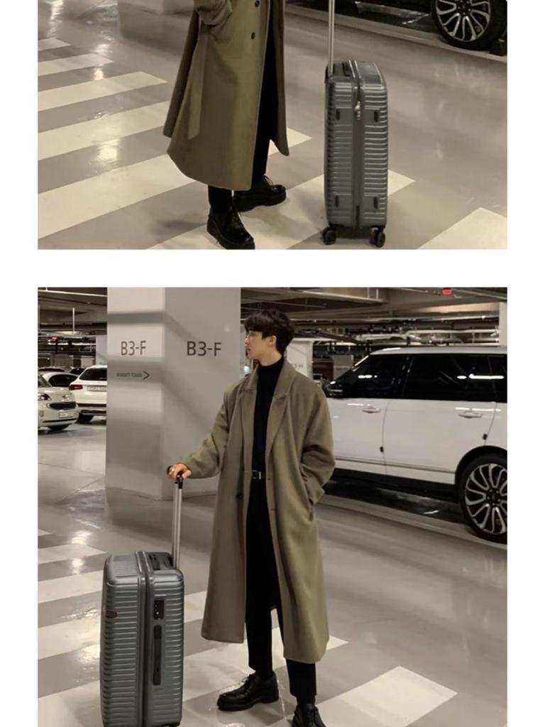 Giacca a vento da uomo di media lunghezza in stile coreano, Primavera/Autunno, Cappotto al ginocchio in lana britannica, Capospalla largo e alla moda