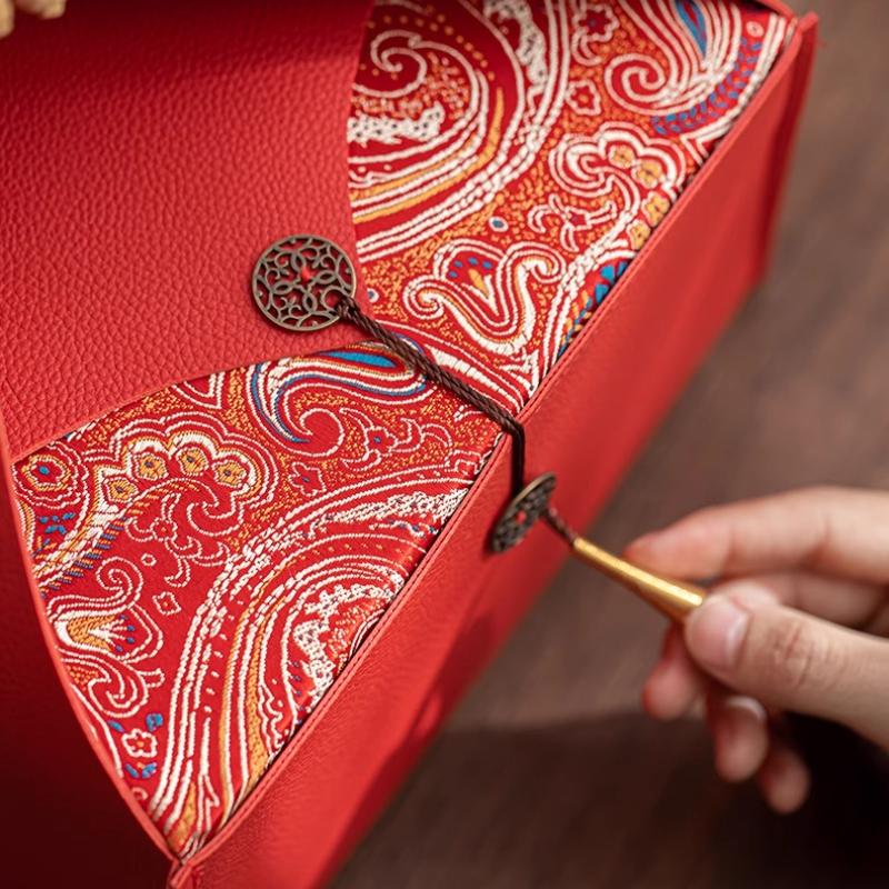 Premium Tea Set Birthday Gift Boxes Heart Shaped Leather Bamboo Handle Portable Storage Box Removable Storage Tea Set Empty Box