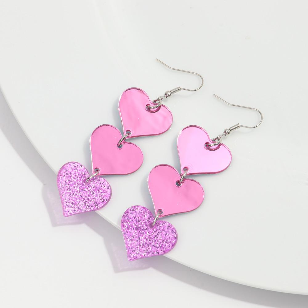 Pink Love Heart Acrylic Drop Earrings for Women Mirrored Peach Hearts Spliced Long Earring Fashion Jewelry Valentine's Day Gifts