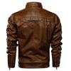 Men's  Winter Casual Long Sleeve Solid Stand Zipper Leather Jacket Top
