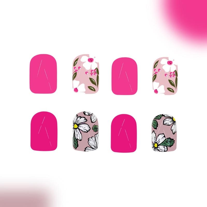 Square Press On Nail Flower Fake Nail Glues On Nail Artificial Acrylic Nail 12 Size 48pcs Stick On Nail for Women Girls