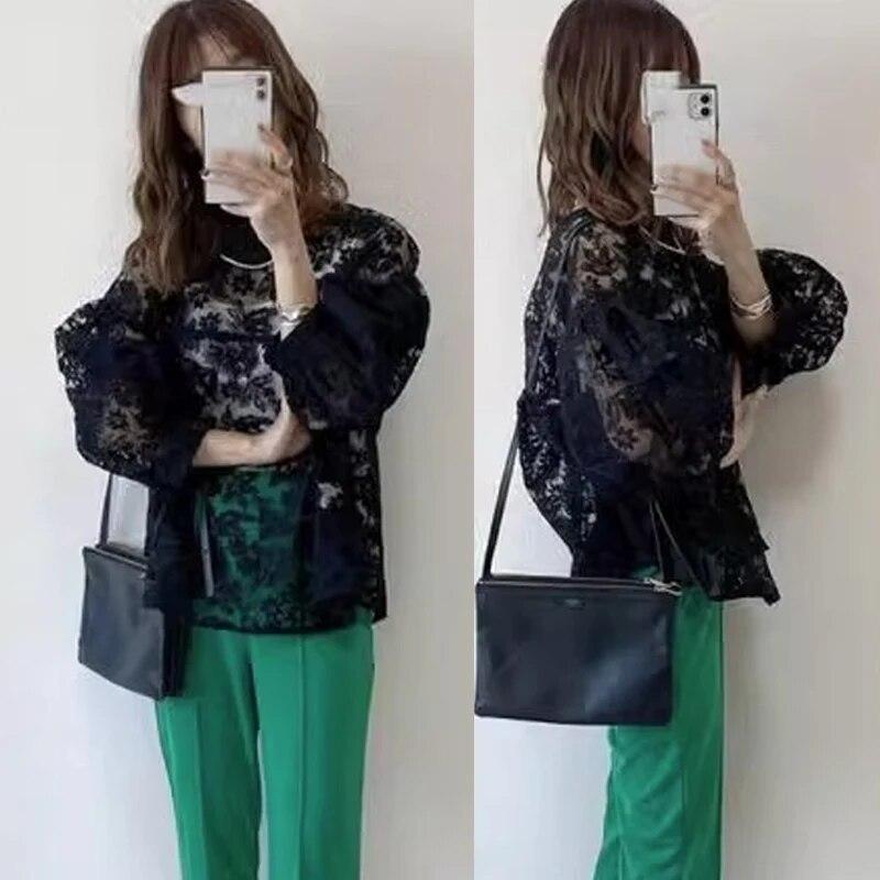 Hollow Out Embroidery Lace Blouses Women Elegant Vintage White Shirt Woman Autumn Lantern Sleeve Elegant Tops Women Clothing