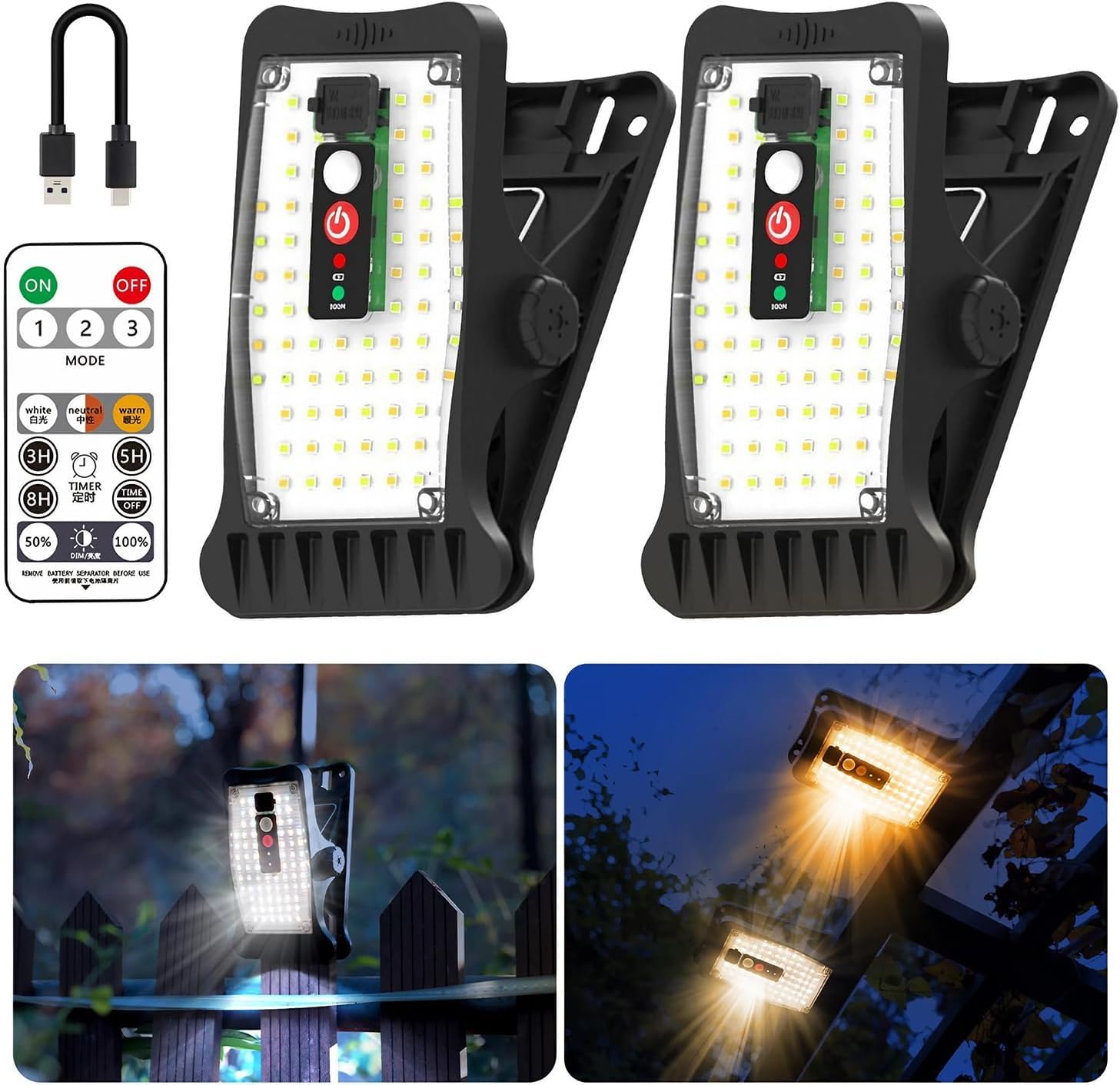 

CHAMCHOI Solar Light, Outdoor Sensor Light with Motion Sensor, Waterproof, Solar-Powered, Clip-on, 70 LEDs, 3 Intelligent Modes, 3 Color Switching,