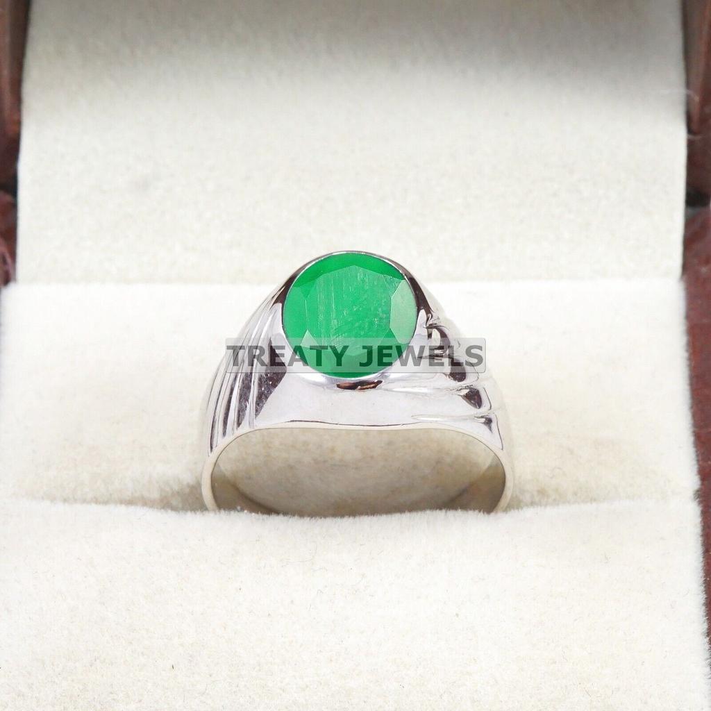 Emerald Oval Cut Gemstone With 925 Sterling Silver Ring For Men's #B32 JL375671287682