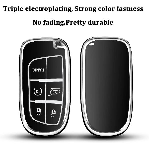 QBUC For Jeep Key Fob Cover With Keychain TPU Protection Key Case Compatible With Grand Cherokee Renegade Compass Smart Key
