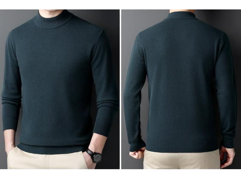 Men's Heavyweight 450g Wool Sweater: Autumn/Winter Casual Half-High Neck Knit Pullover