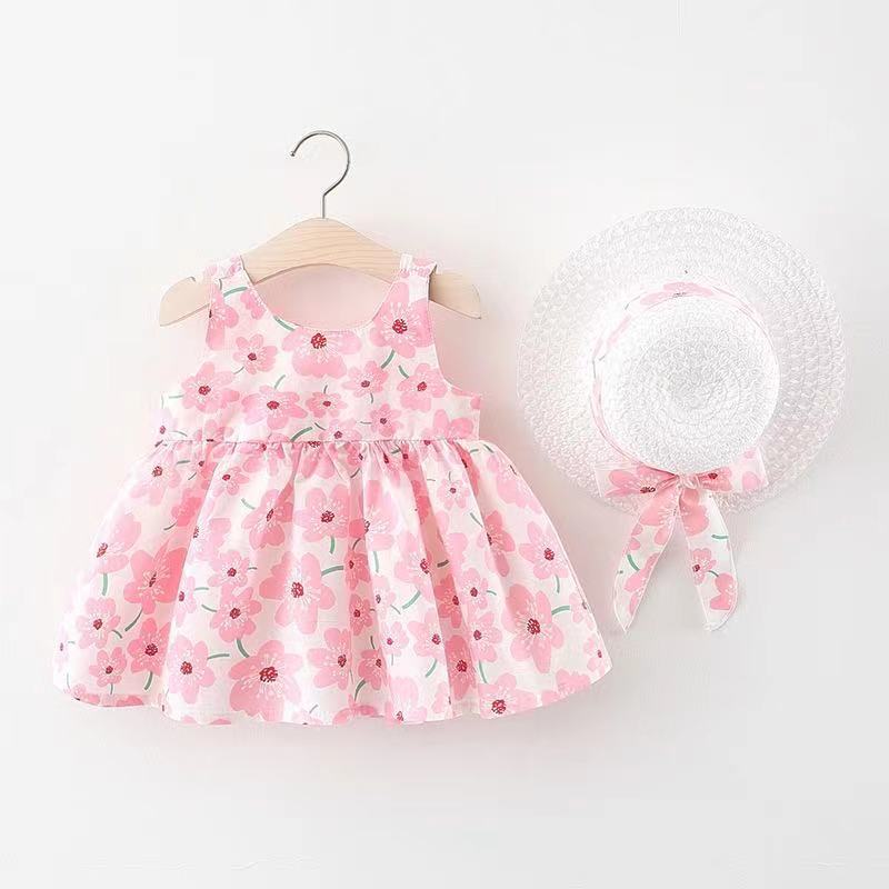 Summer Children's Dress Girl's Big Bow Dress with Hat