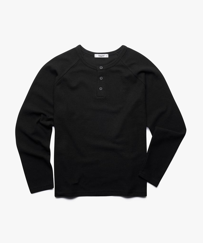 POLYGRAM Waffle Raglan Henley Neck Long Sleeve - 5 Colors