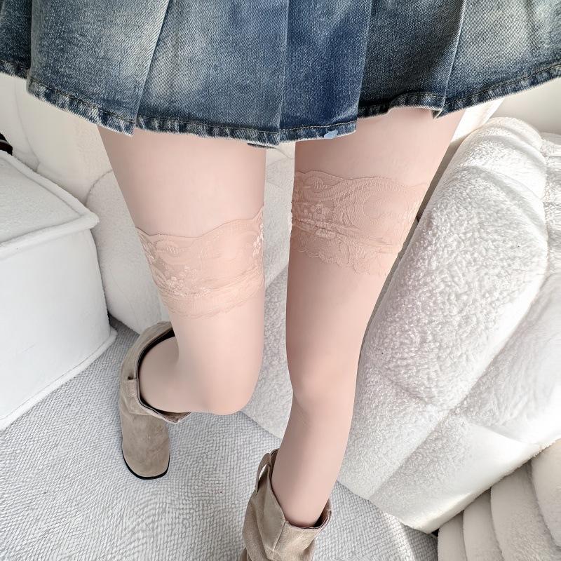 Invisible Non-Slip Knee Socks Women'S Summer Ultra-Thin Sexy Lace Stockings Black Silk Thigh Socks High Stockings