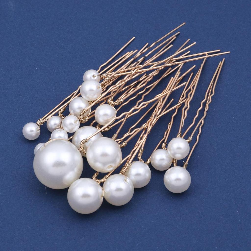Eighteen-Piece Hairpin Set: Handmade Beaded Imitation Pearl Bridal Hair Accessories