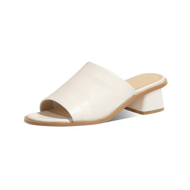 Fashion Hot Sale Summer Women Slippers Vintage Fashion Thick Heel Sandals Women's Open Toe Solid Color Comfortable Middle Heel Slides