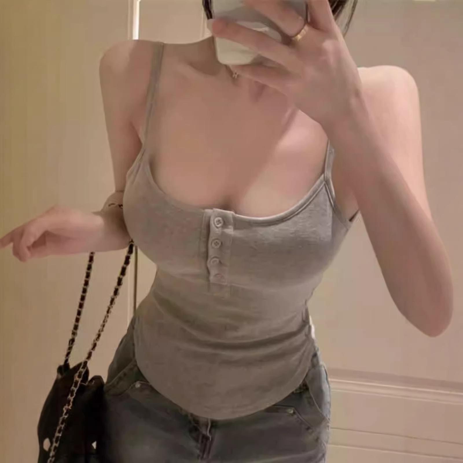 

Plus Size Spicy Girl Curved Hem Camisole: Versatile Summer 2026 Korean Style Tank Top Medium сірий колір