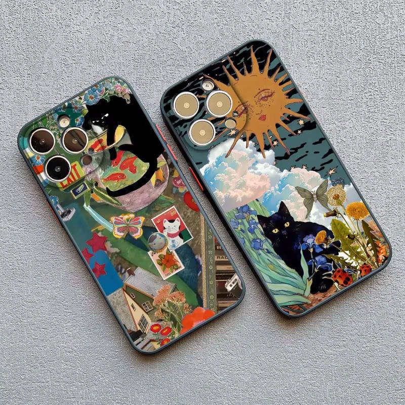 Abstract Art Cat Pattern Phone Case For iPhone 17 Pro Max 16 15 Pro Plus 14 13 Mini 12 11 XR XS 16E 17Air Shockproof Cover