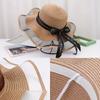 high quality1pc outdoor beach hat, large eaves bow ribbon beach hat for ladies, round-topped straw hat, bow sun hat