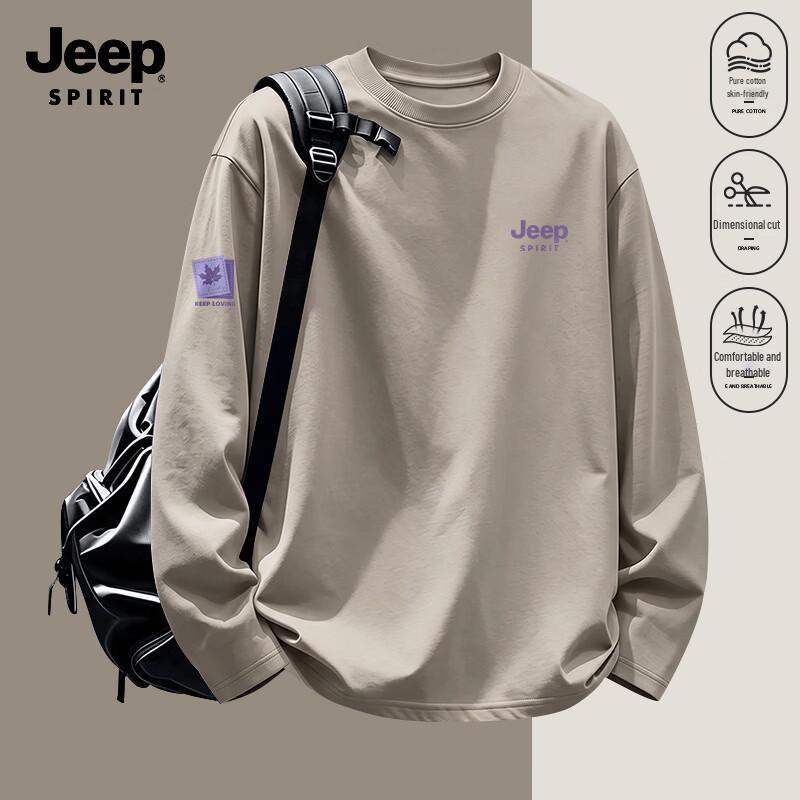 JEEP SPIRIT Men's Long-Sleeve Cotton Loose Crew Neck T-Shirt