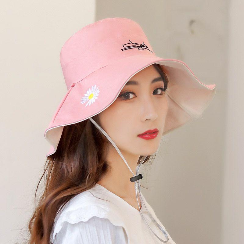 

Spring and Summer Sun-Proof Double-Sided Beach Hat Ladies Outing Bucket Hat Sun-Proof Large Brim Hat Bird Eye Cloth Wind Proof Rope Hat Daisy-Pink Head Circumference 55-58 Default Size