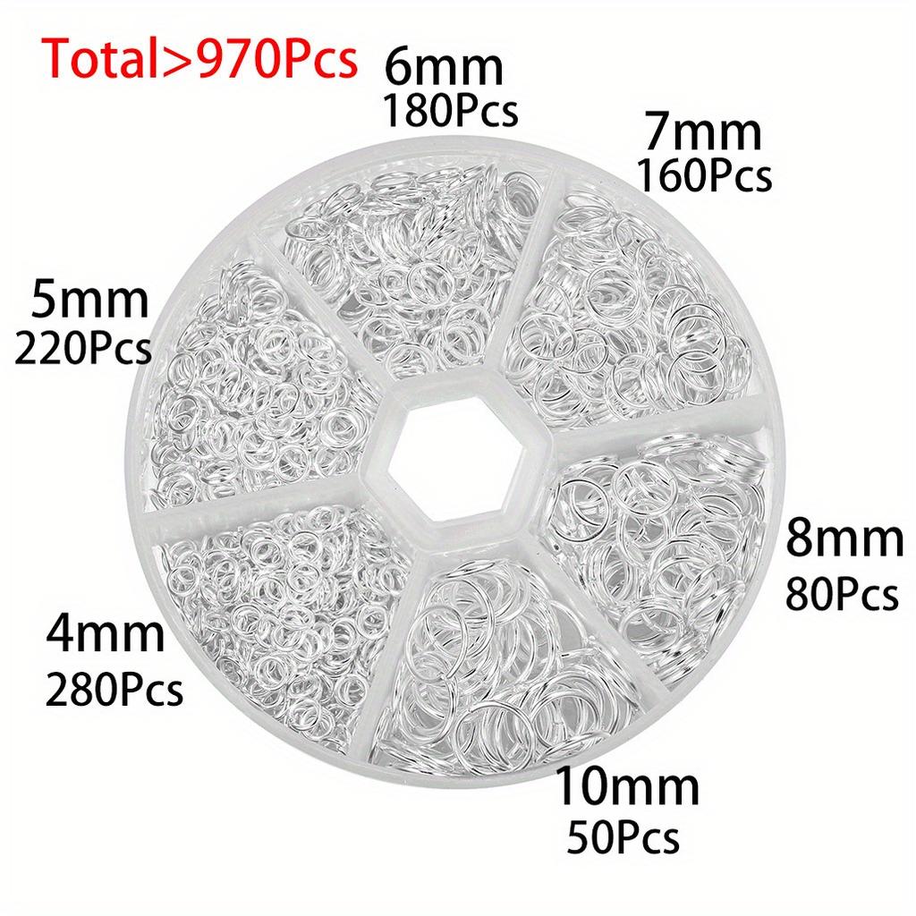 970Pcs Jewelry Earring Accessories 4/5/6/7/8/10mm Single Loop Hanging Ring Jump Ring Iron Ring Ornament Open Ring Round Ring Earring Chain Material