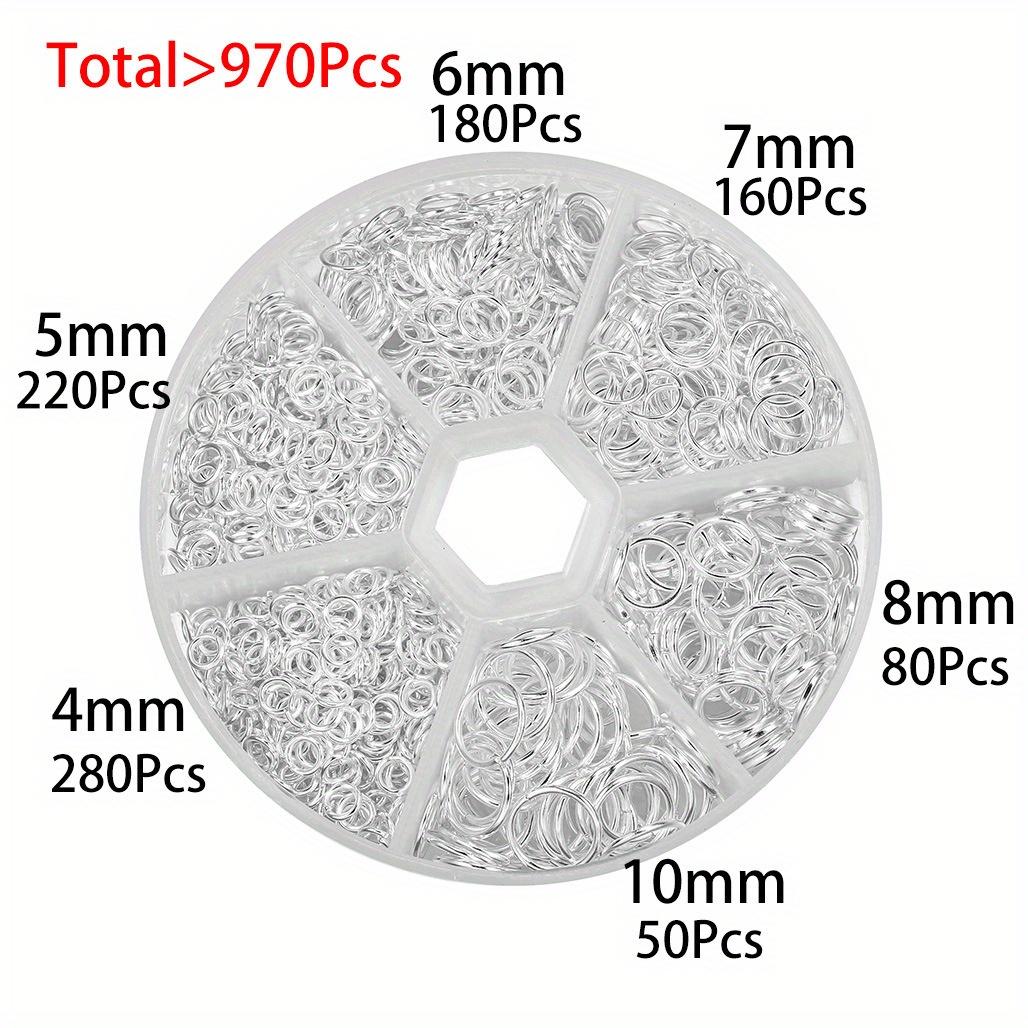 

970Pcs Jewelry Earring Accessories 4/5/6/7/8/10mm Single Loop Hanging Ring Jump Ring Iron Ring Ornament Open Ring Round Ring Earring Chain Material silvery