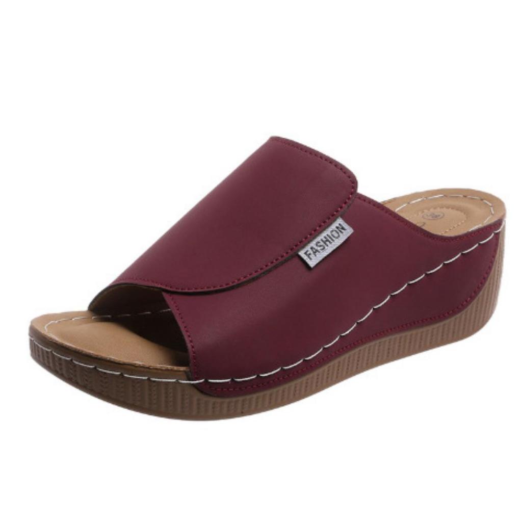 Women's Fashion Solid Slippers - Comfortable Arch Support,Breathable Outdoor Slippers Stylish,Open Toe Strap Back Heel Mid-heeled Stirrup Sandal