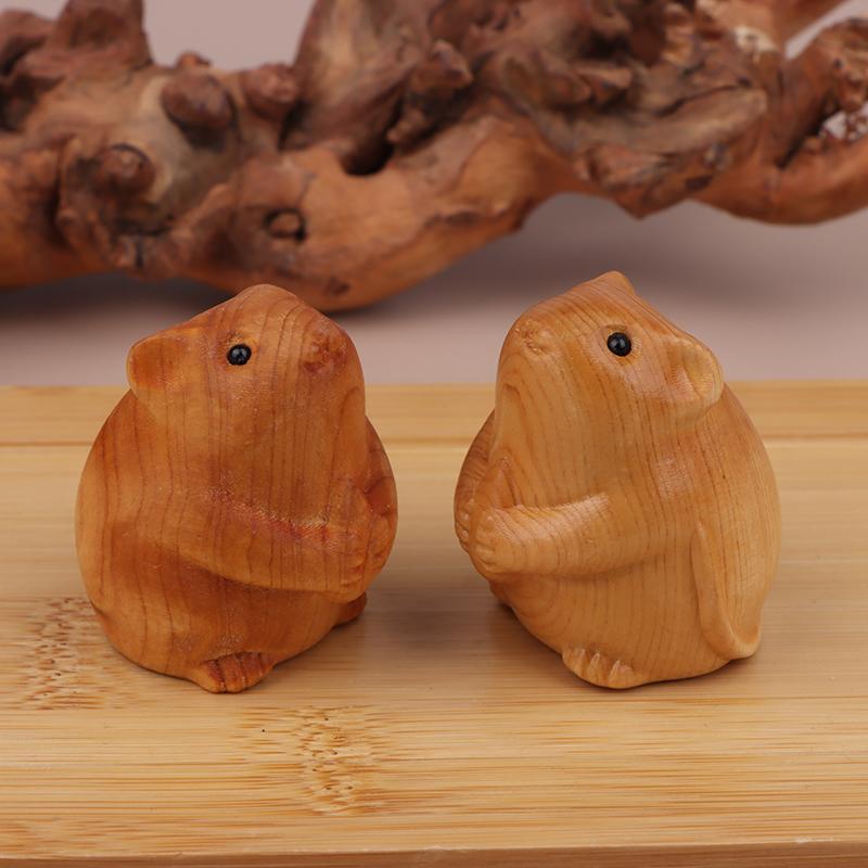 Roztomilá dřevěná malá ozdoba myši Domácí dekorace Retro Mini vyrobené malé figurky myši Dřevěné sochy Řezba Řezbářství Ornament