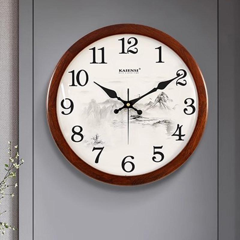 New Chinese Living Room Wall Clock Simple Design Wall Hanging Solid Wood Fashionable Silent Round Bedroom Quartz Clock