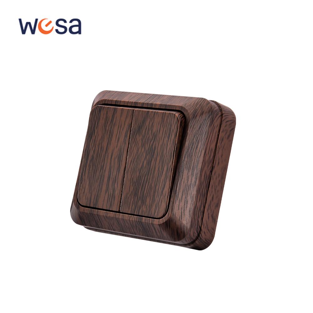 WESA Interrupteur Bouton Lumineux Surface Murale Bois EU Peinture Pulvérisée Plastique Extérieur 2 Touches 1 Voie Mur Extérieur Bascule Marche / Arrêt