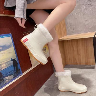 Zapatos de Lluvia de Invierno Mujer Botas de Goma Cálidas Galochas Calentadas para Mujer Botines de Lluvia al Tobillo con Piel Botas de Agua Impermeables para Jardín Calzado