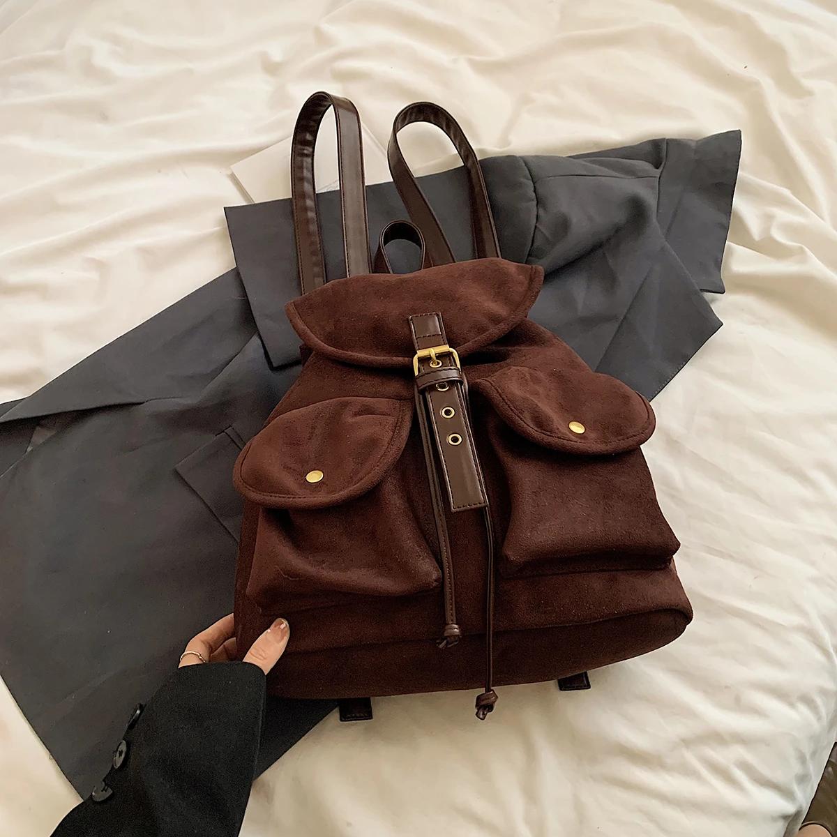 

Женские ретро-рюкзаки с маленькими двойными карманами из искусственной кожи 2024 года, зимние рюкзаки Y2K в стиле ретро для школьников и студентов кофейный