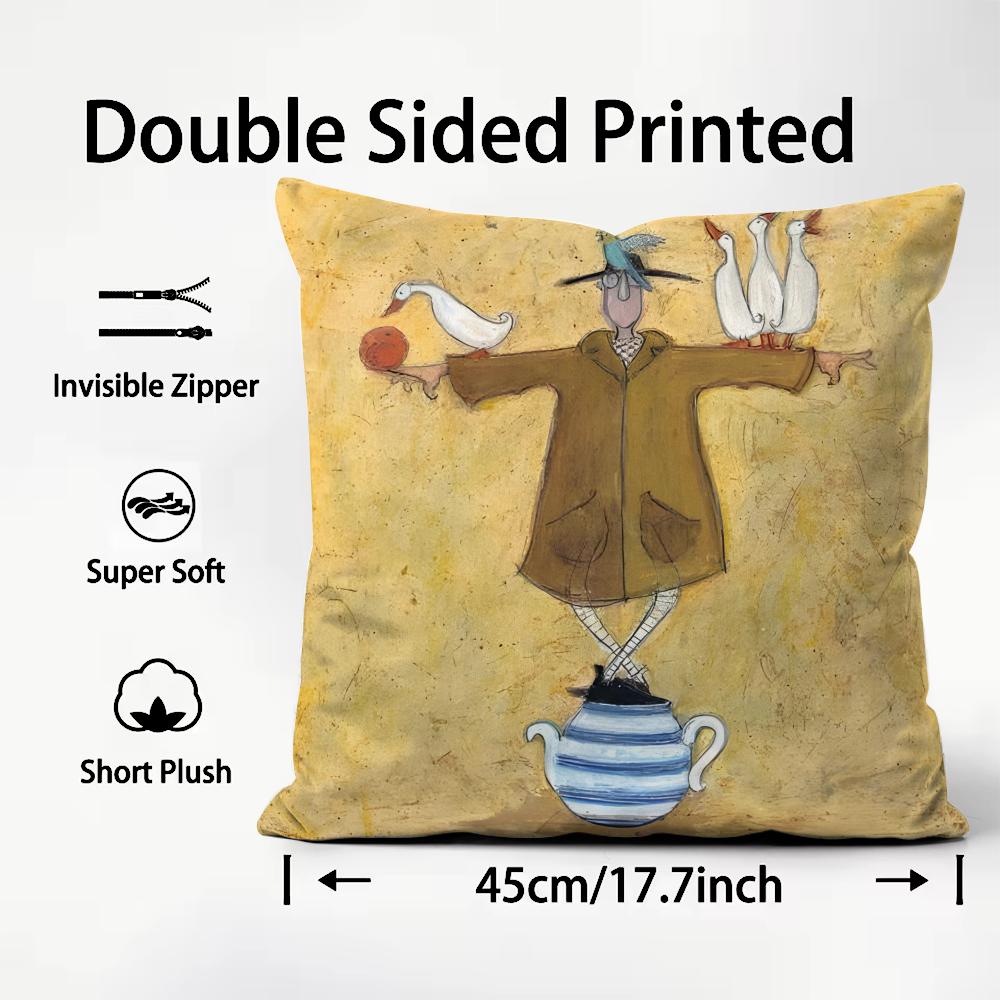 Sam Toft Art Cushion Cover Plush Fabric Soft Double-Sided Printed Sofa Warm Winter Home Child Gift Pillow Case