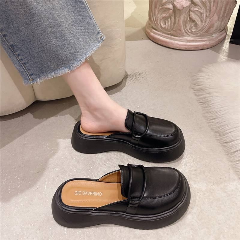 Slippers women's new French bag head in the summer of 2024, wearing thick-soled muffin bottom half-drag round head versatile single shoes women